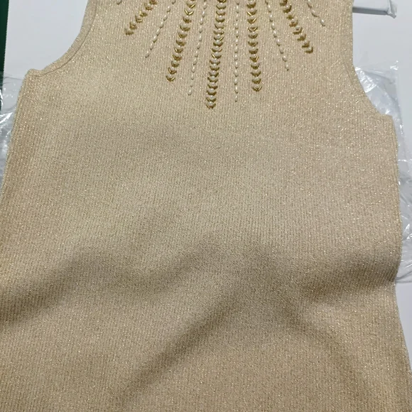 Cable & Gauge Gold Tank Top with Beaded Accents - Picture 5 of 6
